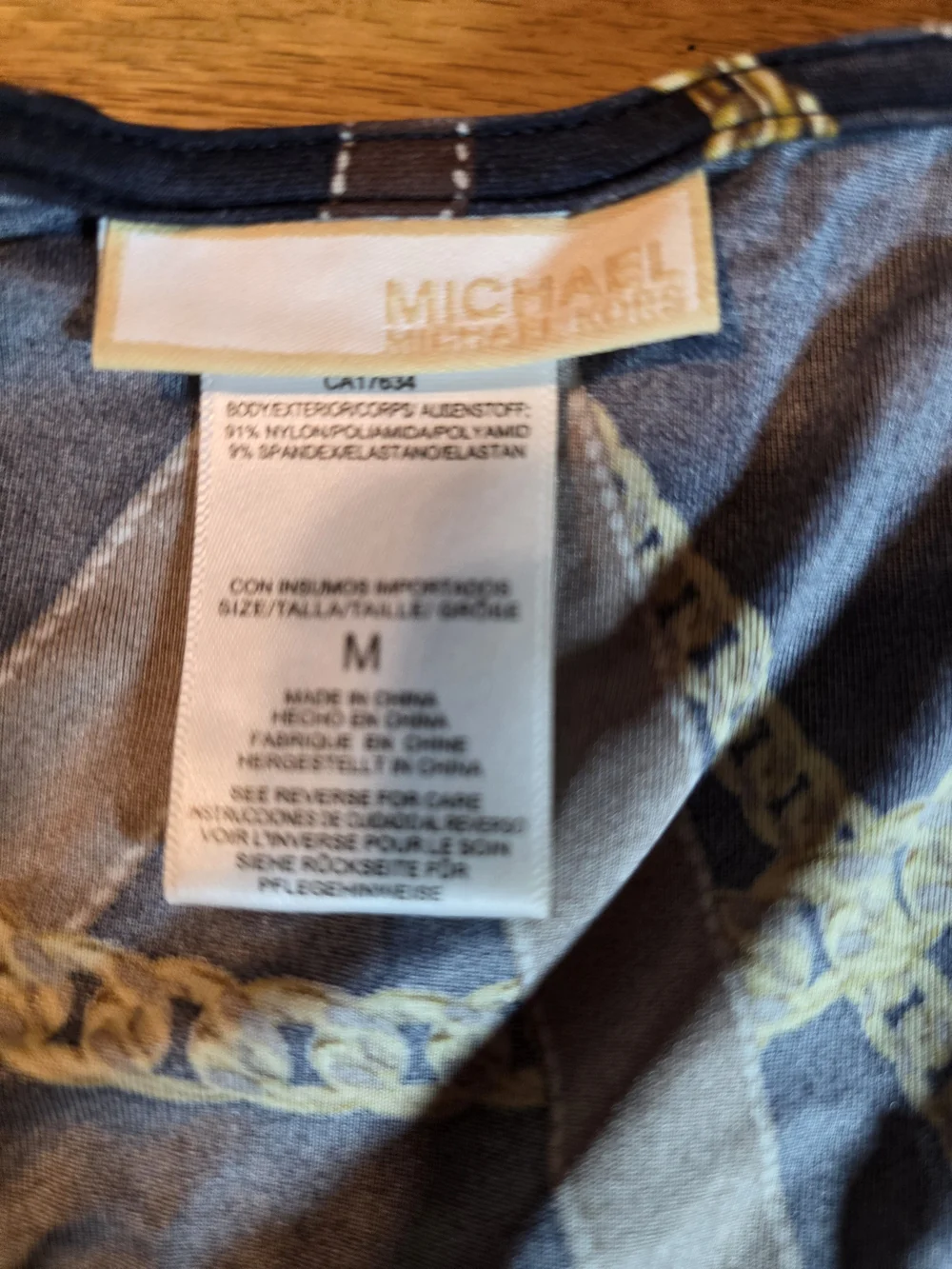 Michael Kors Navy Dress with Gold Chain & Brown Strap Print